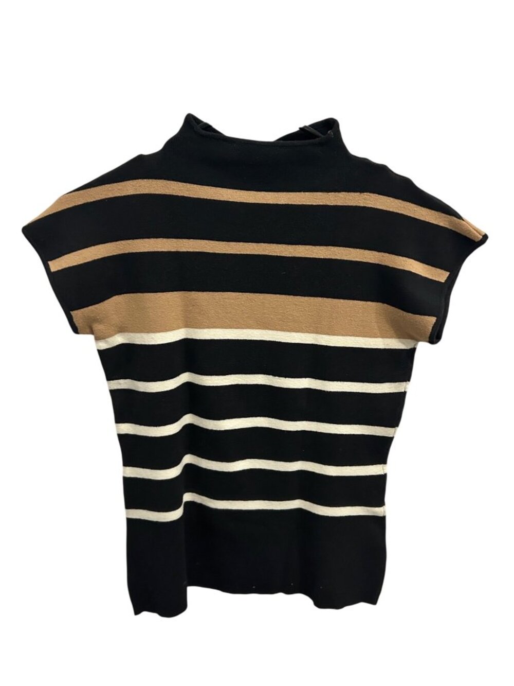 INC International Concepts Striped Mock Neck Short Sleeve Knit Sweater Top Chic